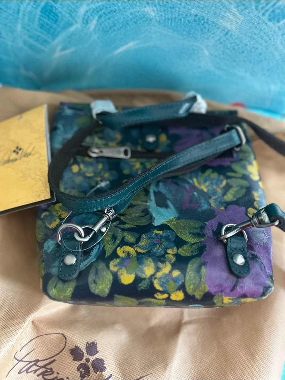 Vatoni Patricia Nash Blue Leather Floral Backpack - w dust bag